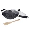 WOK ACERO SET REGALO 31 CM + ESPATULA + TAPA VIDRI