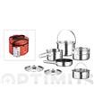 BATERIA INOX APILABLE 5P + 2TAPAS CON BOLSA TRANSP